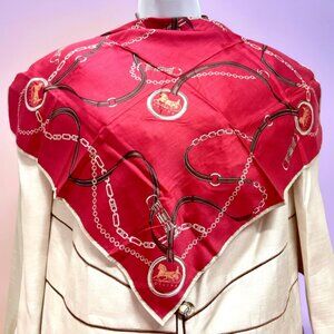 New- Celine Paris Mini Scarf/  Handkerchief  cotton 19.5 " Red Brown Gold (87)